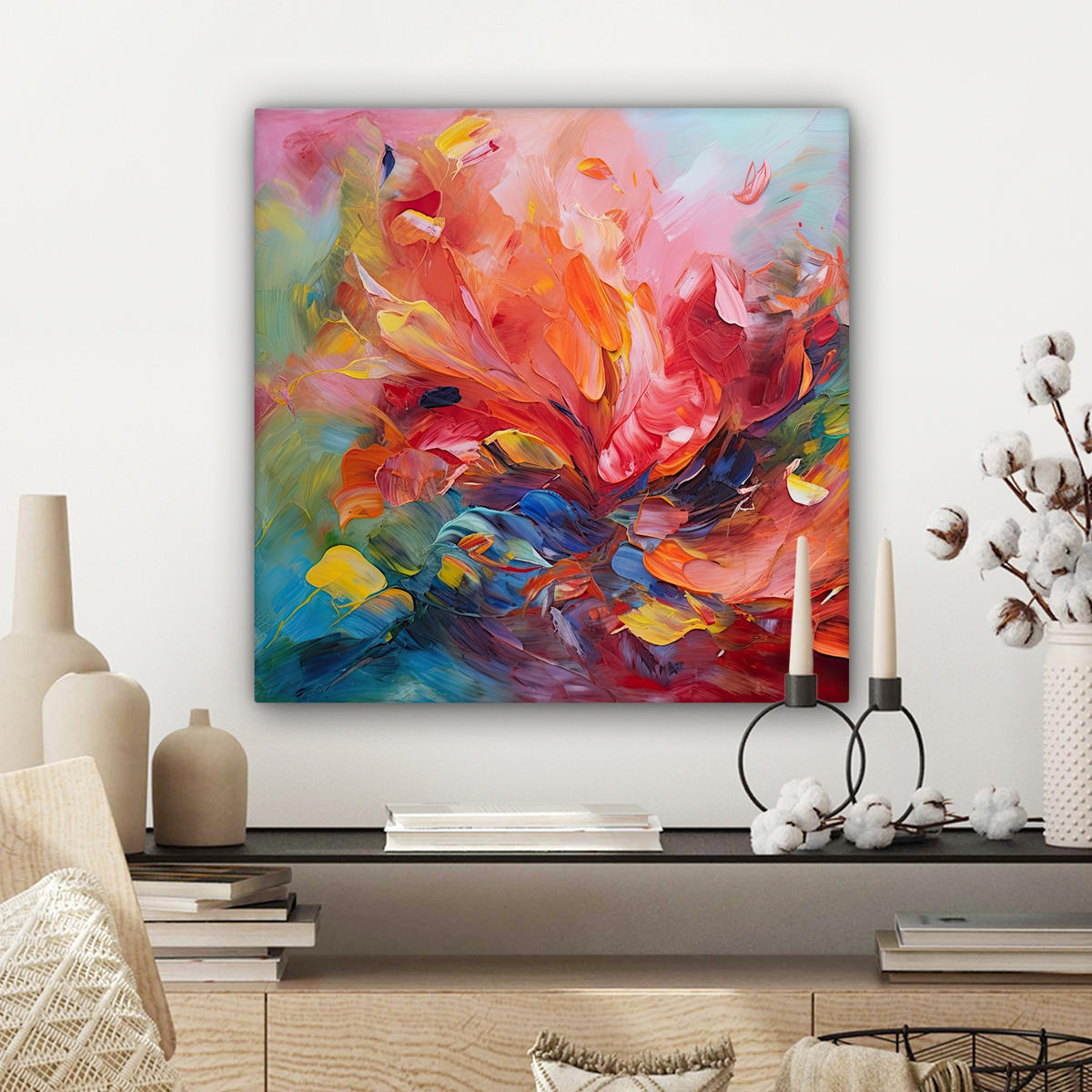 LEINWANDBILD Ölgemälde - Kunst - Abstrakt - Farbenfroh 50x50 cm - Altrosa, Textil (50/50cm) - MuchoWow