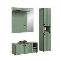 GARDEROBEN-SET STATION 3-tlg. (B/H/T: ca. 161/192/37 cm) in Smoke Green/Smoke Green - Dunkelgrün, Holzwerkstoff (161/192/37cm)
