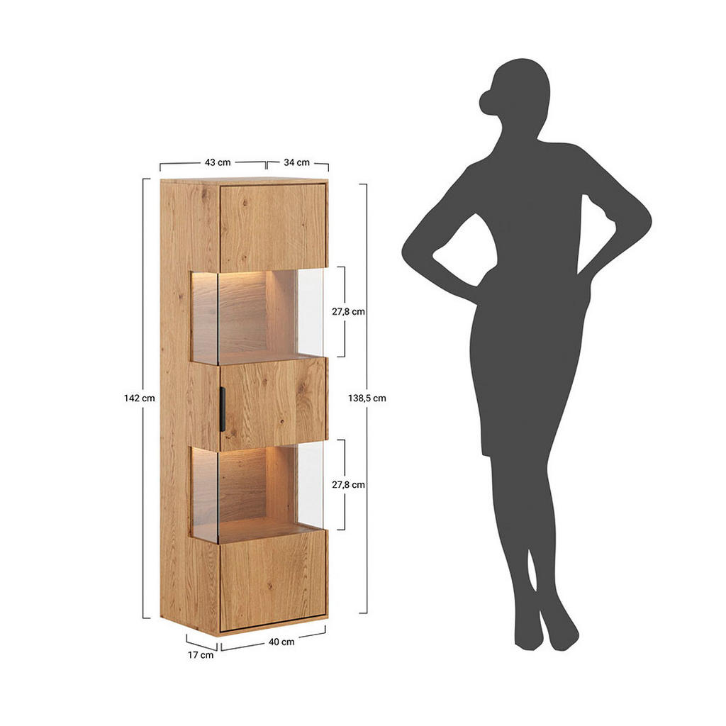 Thumbnail - Feldmann-Wohnen Hängevitrine, Eiche, Schwarz, Holz, 4 Fächer, 43x142x33 cm, Wohnzimmer, Wohnwände, Vitrinenschränke