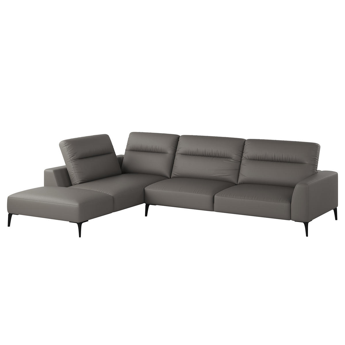 ECKSOFA mit Ottomane - Schwarz/Grau, Leder/Metall (325/238cm) - home24