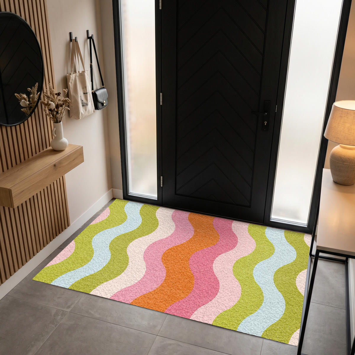 FUSSMATTE Bahnen - Wellen - Bunt - Vertikal Fußabtreter 180x120 cm - Multicolor, Kunststoff (180/120cm) - MuchoWow