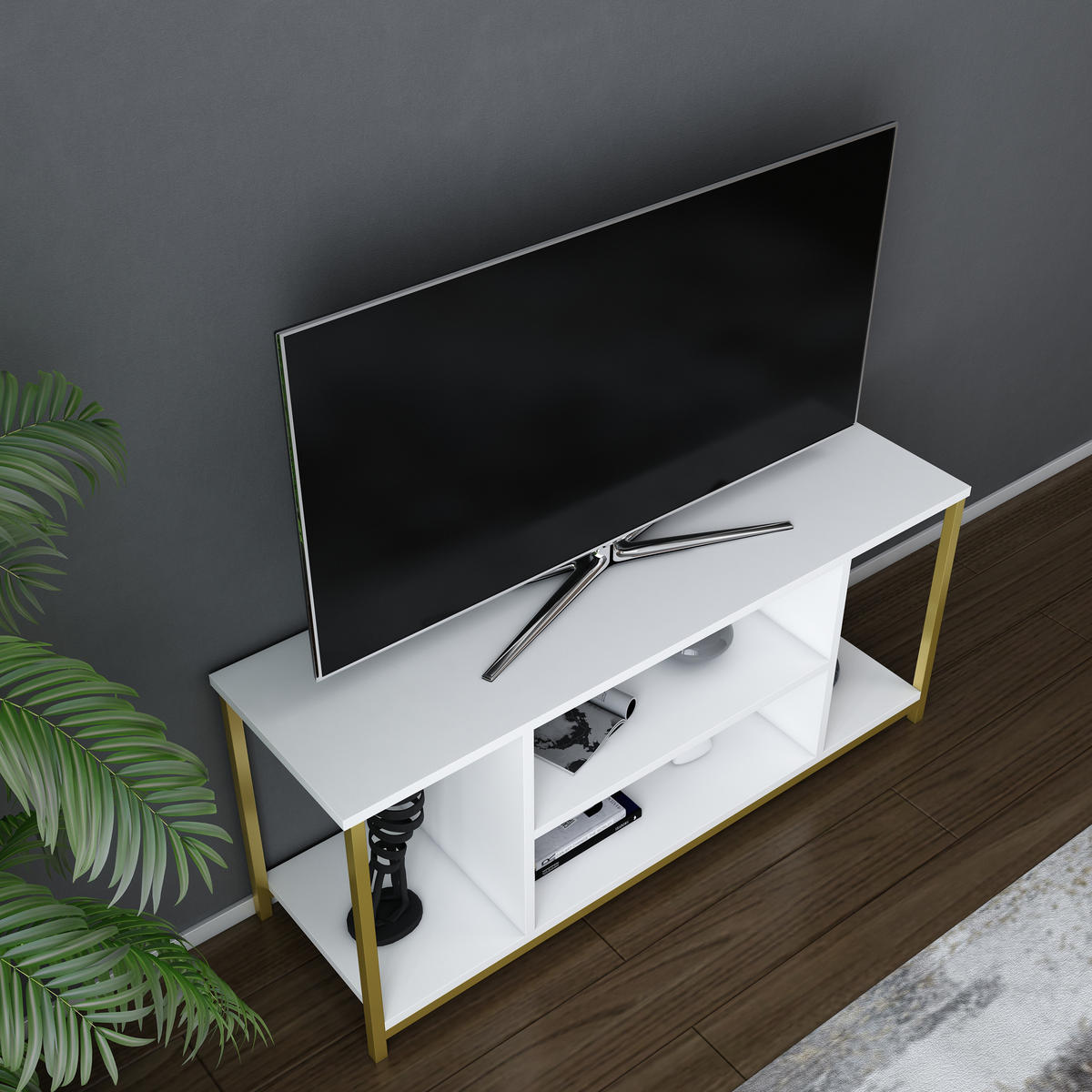 TV-ELEMENT Rinaldo Gold Weiß - Goldfarben/Weiß, Holzwerkstoff (120/51/35cm) - Decorotika