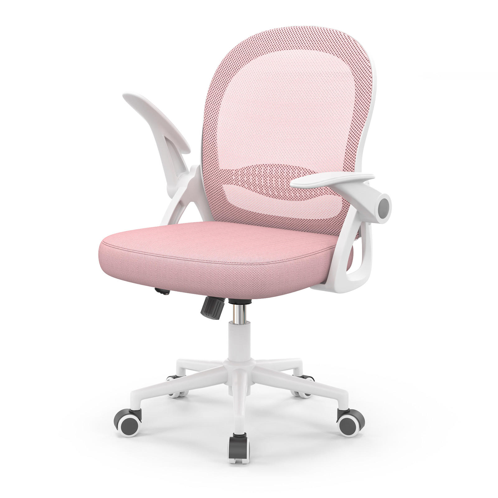 BÜROSTUHL ergonomisch, mittelhohe Rückenlehne, klappbare Armlehnen, Lendenstütze – Pink - Pink, Metall (56/98/56cm) - Rattantree