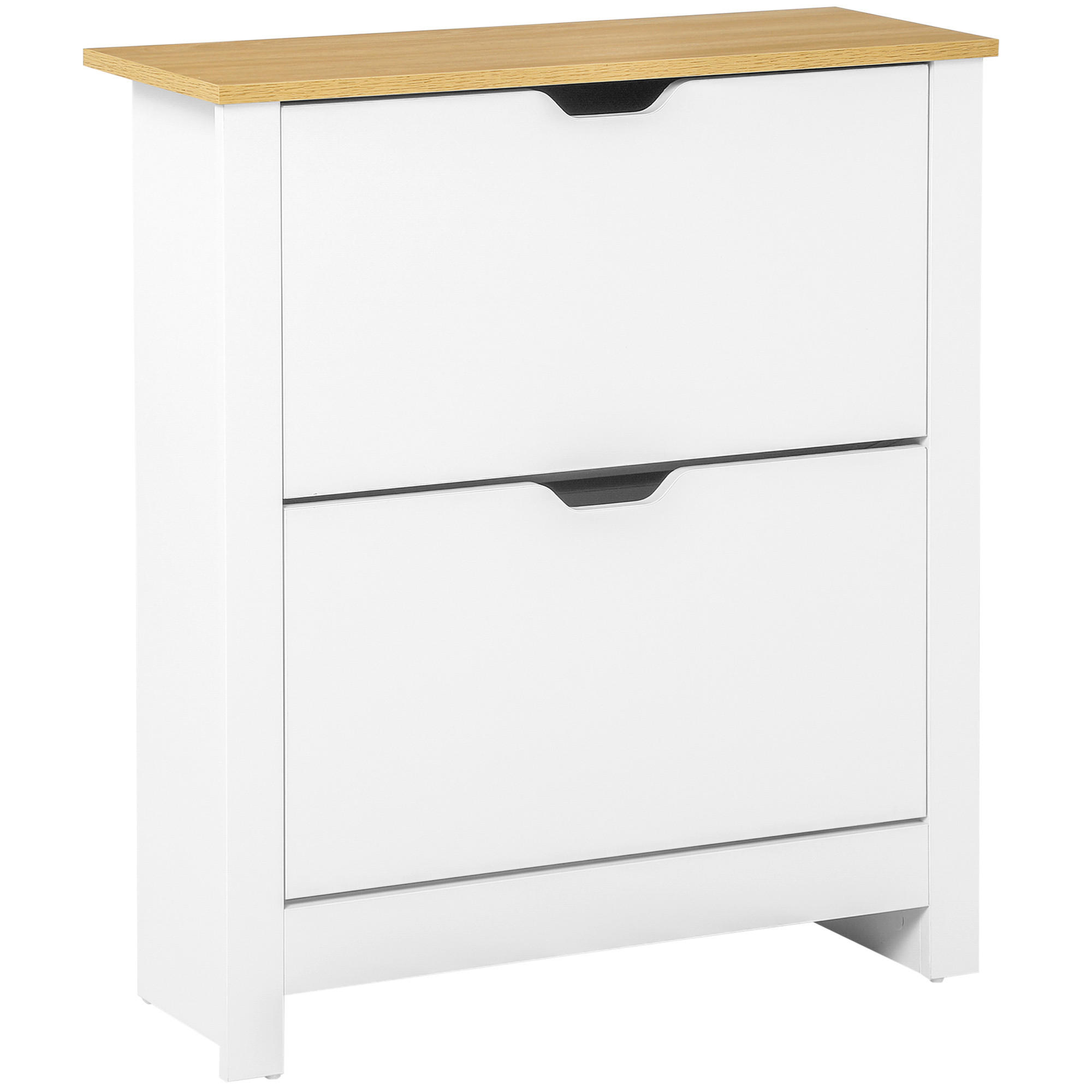 SCHUHSCHRANK Schuhregal mit Schublade Schuhständer für 12 Paar Schuhe Weiß+Natur - Weiß, Holzwerkstoff/Kunststoff (26/80/72cm) - HOMCOM