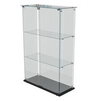 VITRINE - Glasvitrine mit 2 Türen und 3 Ebenen - integrierte LED-Streifen-Beleuchtung - Schwarzer Holzboden - Schwarz, Glas (78.5/123.3/35cm) - DELFA