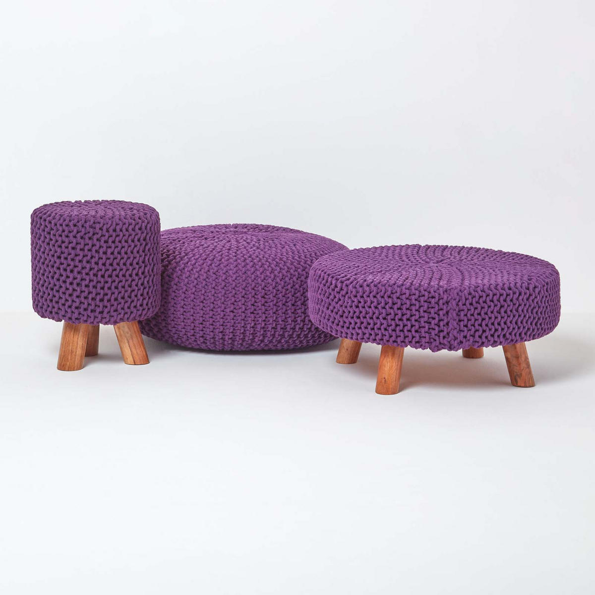 STRICK-POUF lila, Bodenkissen rund 70/70/23 cm - Violett, Textil (70/23/70cm) - Homescapes