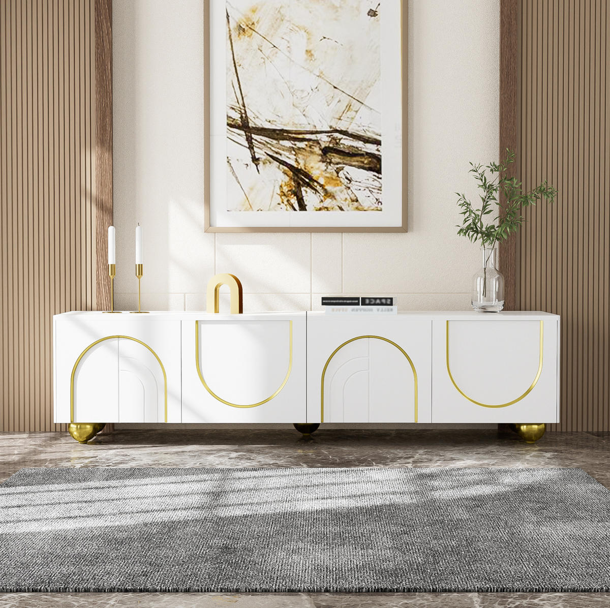 TV-SCHRANK in Weiß/Gold mit 4 Push-to-Open Türen 170/38/44 cm - Weiß, Holzwerkstoff (170/44/38cm) - Redom