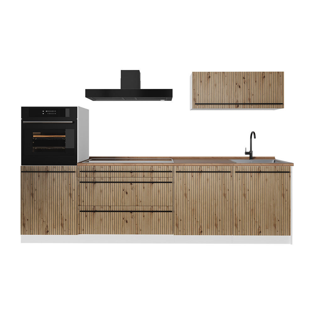 Vicco Küchenzeile Eiche Artisan, Weiß 280x143x60 cm