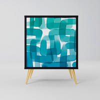 SIDEBOARD TURQUOISE RECTANGLES, Schwarz, 57,5x42x75,5 cm, Goldfarbene Metallfüße - Goldfarben/Multicolor, Holzwerkstoff/Metall (57.5/75.5/42cm) - SpaceRebels
