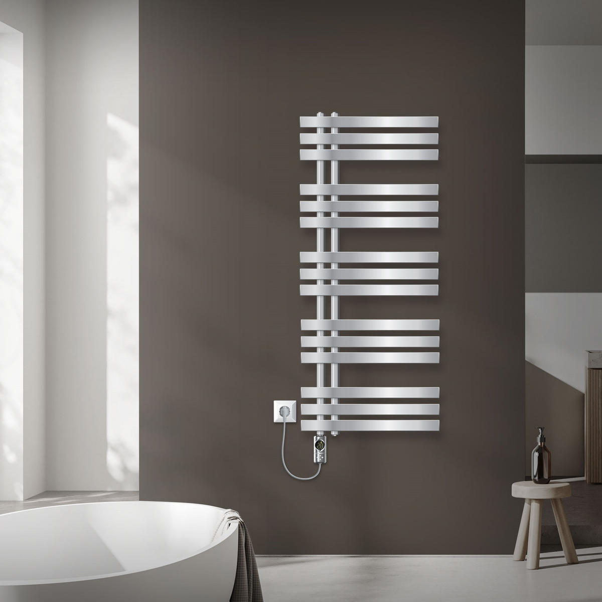 BADHEIZKÖRPER elektrisch Iron EM 500x1200 mm Chrome mit Heizstab 1200W Digital - Chromfarben, Metall (50/120/3cm) - LuxeBath