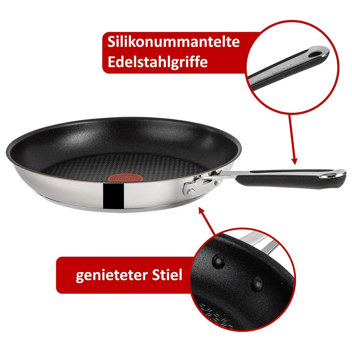 BRATPFANNE 28 cm Edelstahl Antihaft Induktion Silber für alle Herdarten - Silberfarben/Schwarz, Metall (28cm) - Tefal
