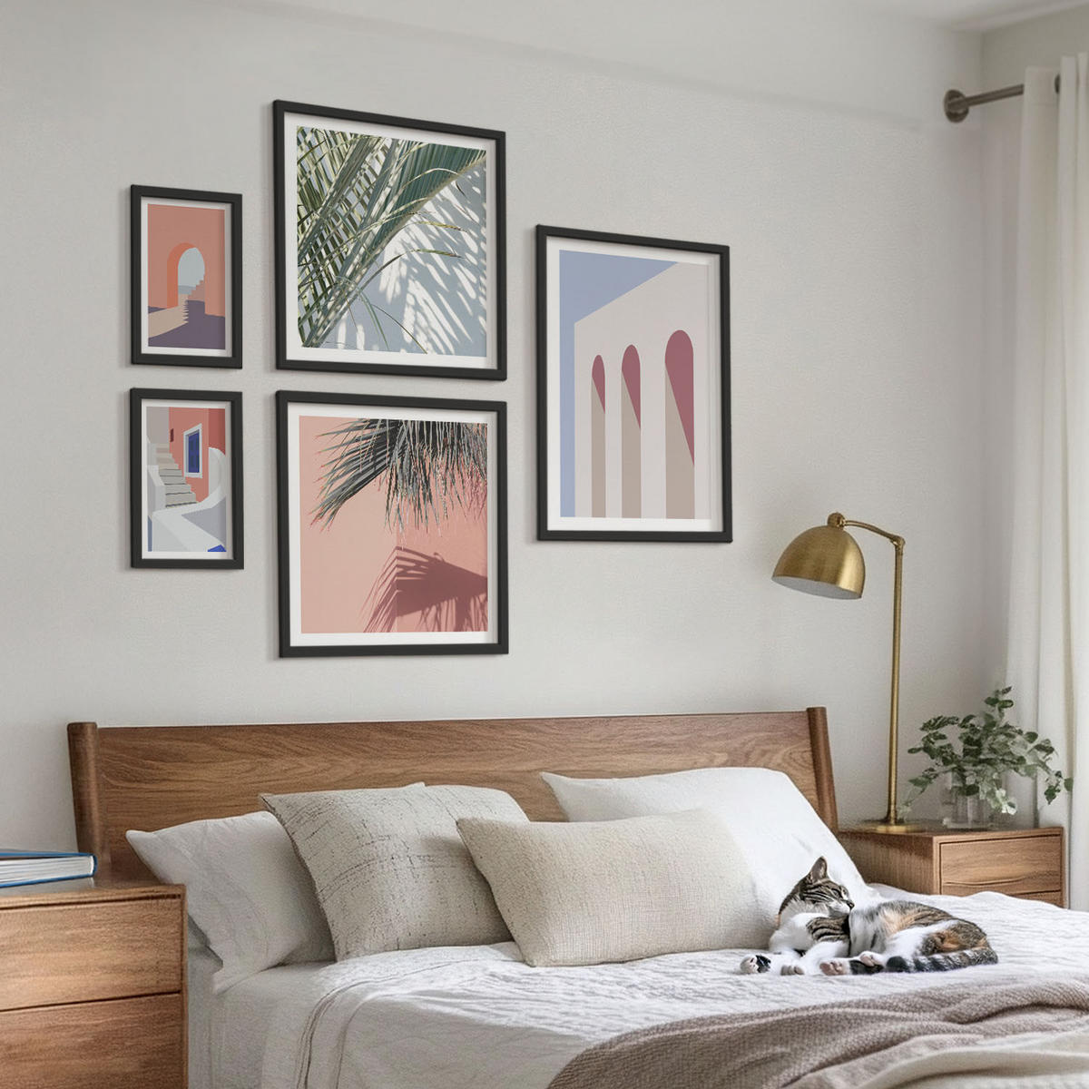 BILDER SET 5er Set - 50x50 cm & 20x30 cm & 40x60 cm Schwarzer Rahmen - Illustrationen der Stadtarchitektur - Schwarz, Kunststoff (40/60cm) - TULUP