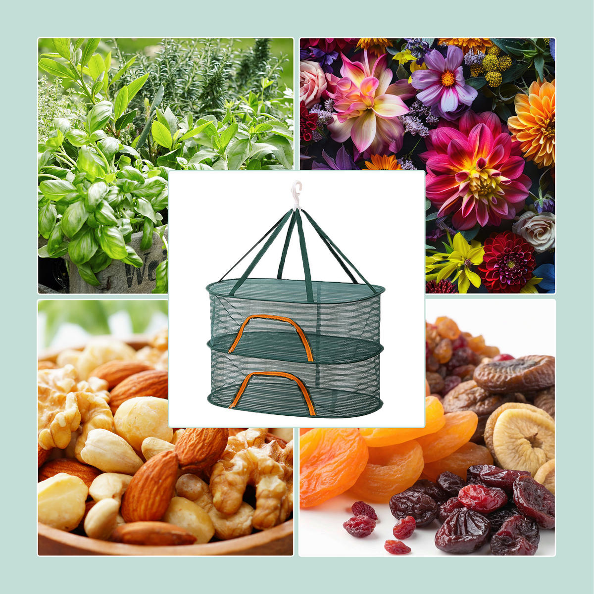 TROCKENNETZ - Dunkelgrün, Kunststoff/Textil (60/78/40cm) - Relaxdays