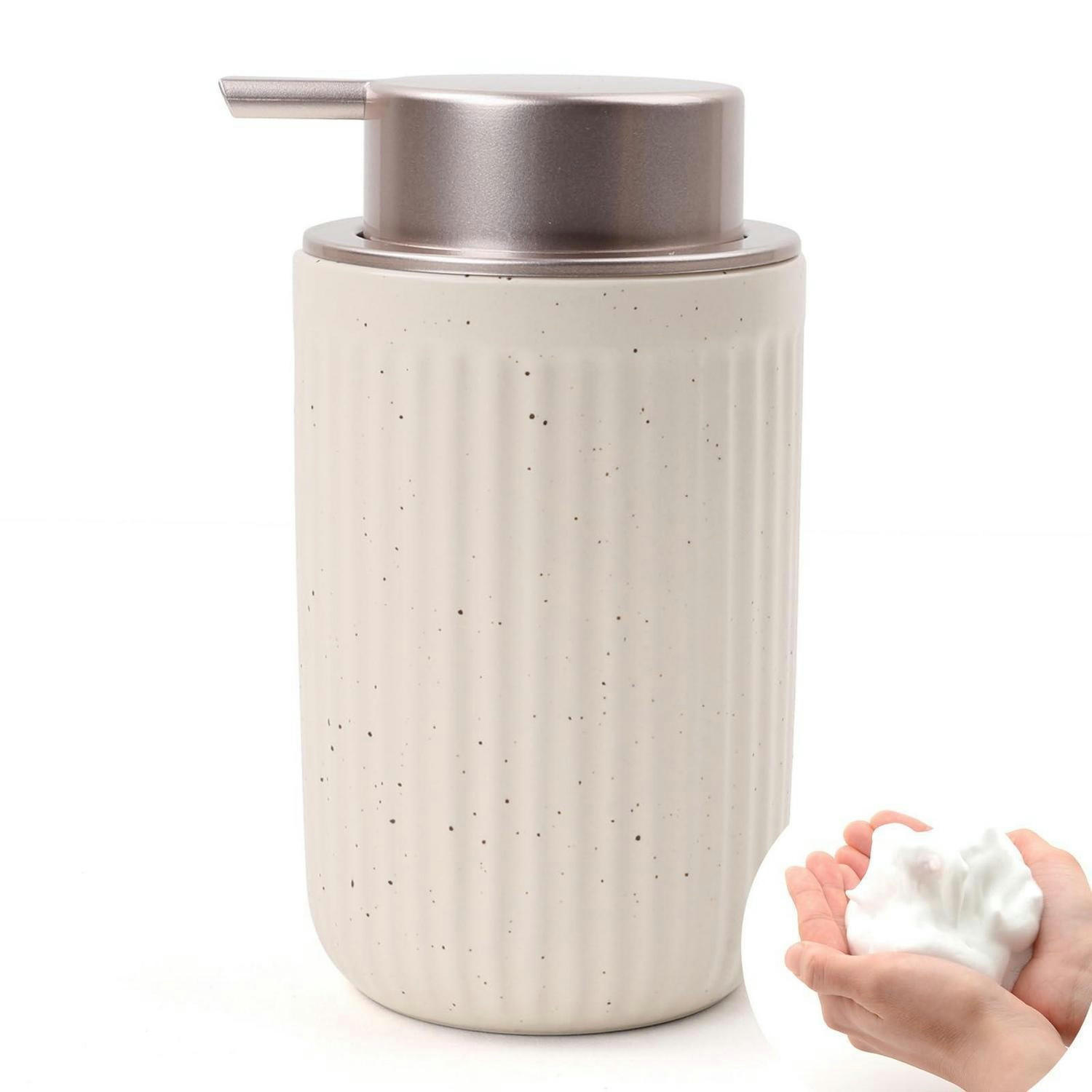 SEIFENSPENDER Keramik 350ml Streifen Beige & Rosa - Beige, Keramik (8/14/8cm)