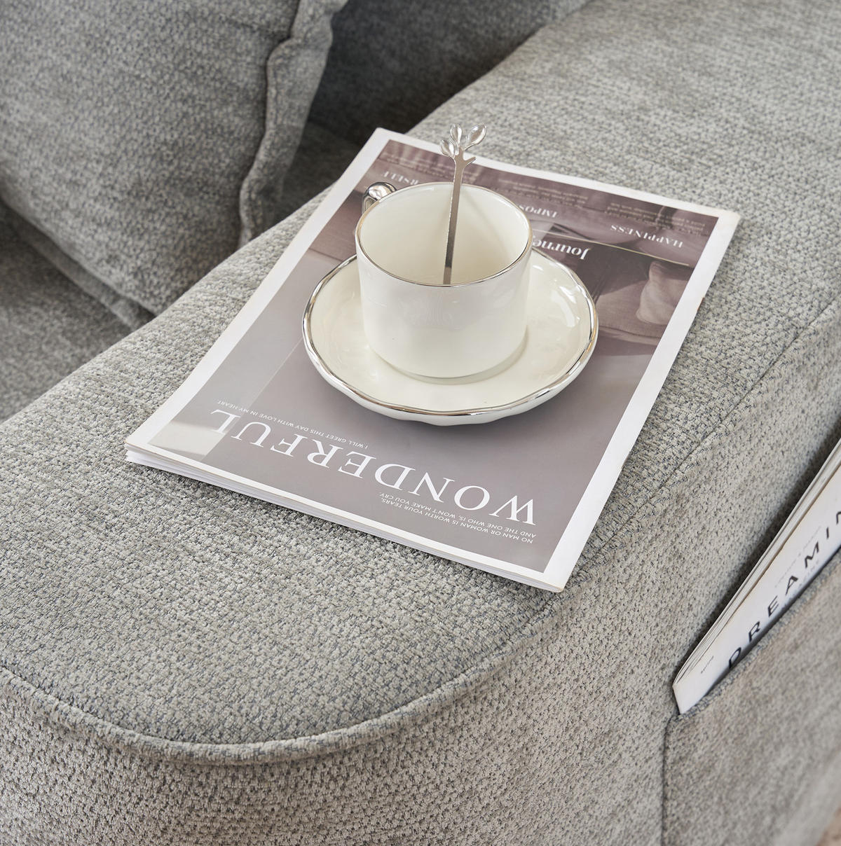 2-SITZER Sofa aus Chenille in Grau mit Seitentaschen - Grau, Textil (95/65/150cm) - Modfu