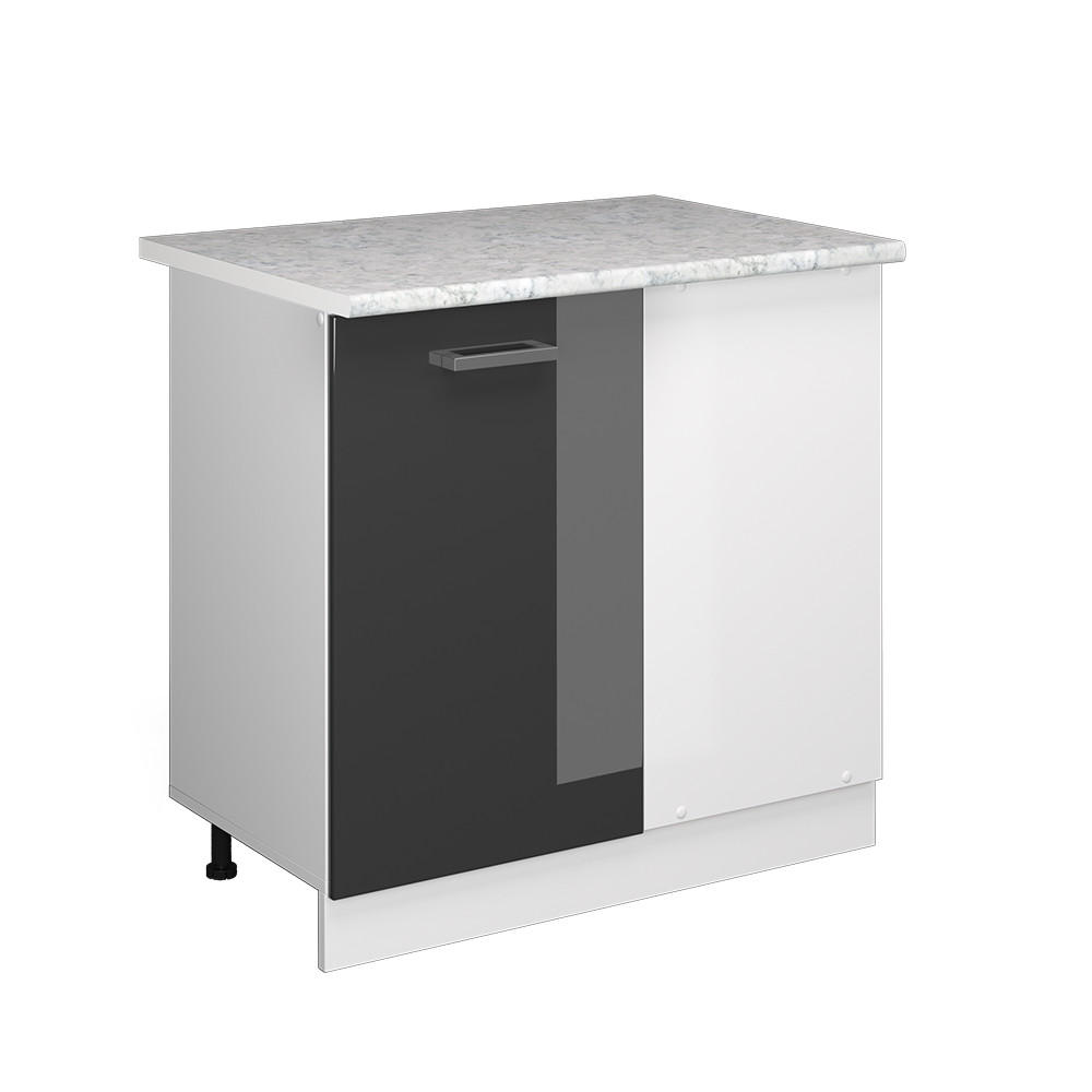 ECKUNTERSCHRANK R-Line Anthrazit Hochglanz 86 cm, AP Marmor - Anthrazit/Weiß, Holzwerkstoff (86/81.6/60cm) - Vicco