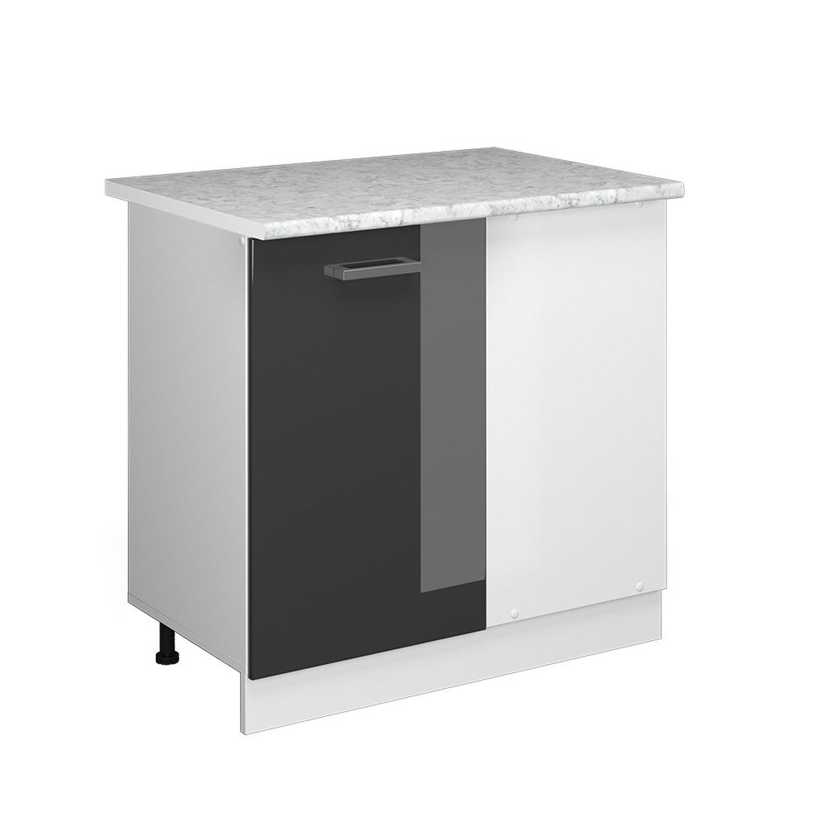 ECKUNTERSCHRANK R-Line Anthrazit Hochglanz 86 cm, AP Marmor - Anthrazit/Weiß, Holzwerkstoff (86/81.6/60cm) - Vicco