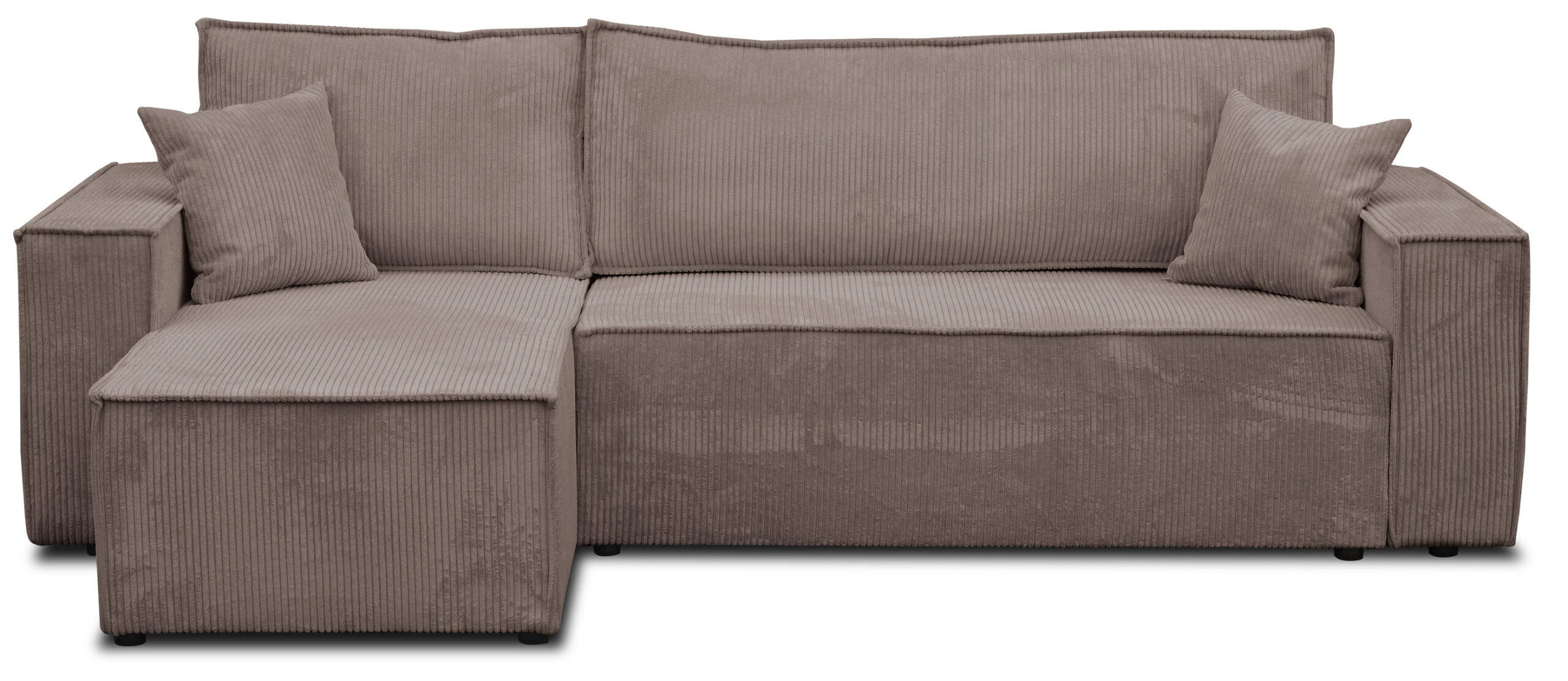 ECKSOFA Hugo L in L-Form mit Schlaffunktion und Bettkasten, Farbe: Hellbraun, Cordstoff, Ottomane Unsiversal - Hellbraun, Textil (244/145cm) - VENASI MÖBEL