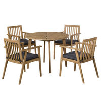 GARTENESSGRUPPE - Akazie massiv / Polyester - Braun / Grau - 5-teilig - Braun/Grau, Holz/Textil - home24