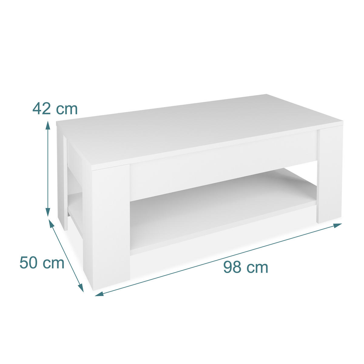 COUCHTISCH Weiß höhenverstellbar Stauraum 98x50 cm - Weiß, Holzwerkstoff/Metall (50/98/42cm) - Relaxdays