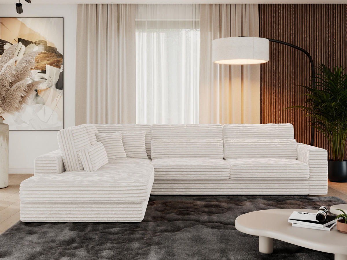 ECKSOFA Savona Beige breiter Cord - links - Beige/Schwarz, Kunststoff/Textil (316/249cm) - MKS