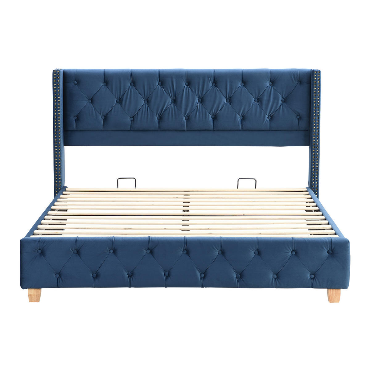 TAPECIRANI krevet 160/200 cm plavi od baršuna s uzglavljem i letvičastom podlogom - plava, tekstil (160/200cm) - OKWISH