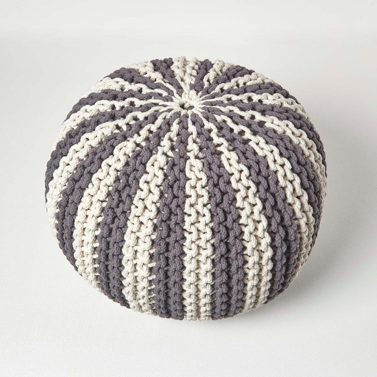 STRICKPOUF rund, grau-creme gestreift, 50/50/40 cm - Grau, Textil (50/40/50cm) - Homescapes