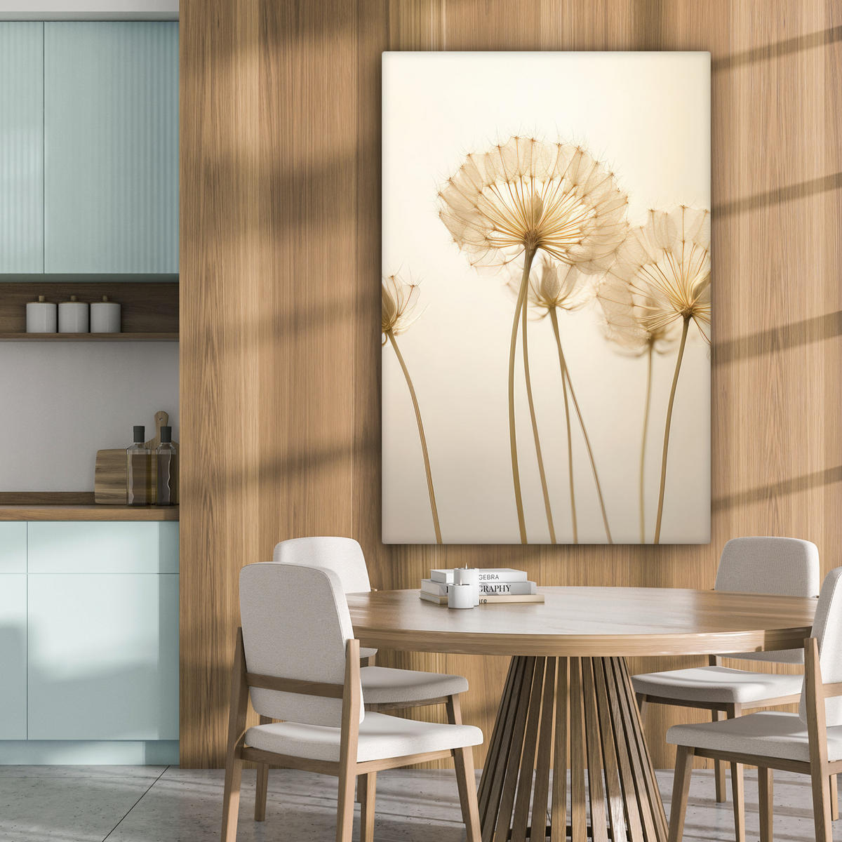 LEINWANDBILD Sonnenlicht - Löwenzahn - Botanisch - Blumen 80x120 cm - Creme, Textil (80/120cm) - MuchoWow