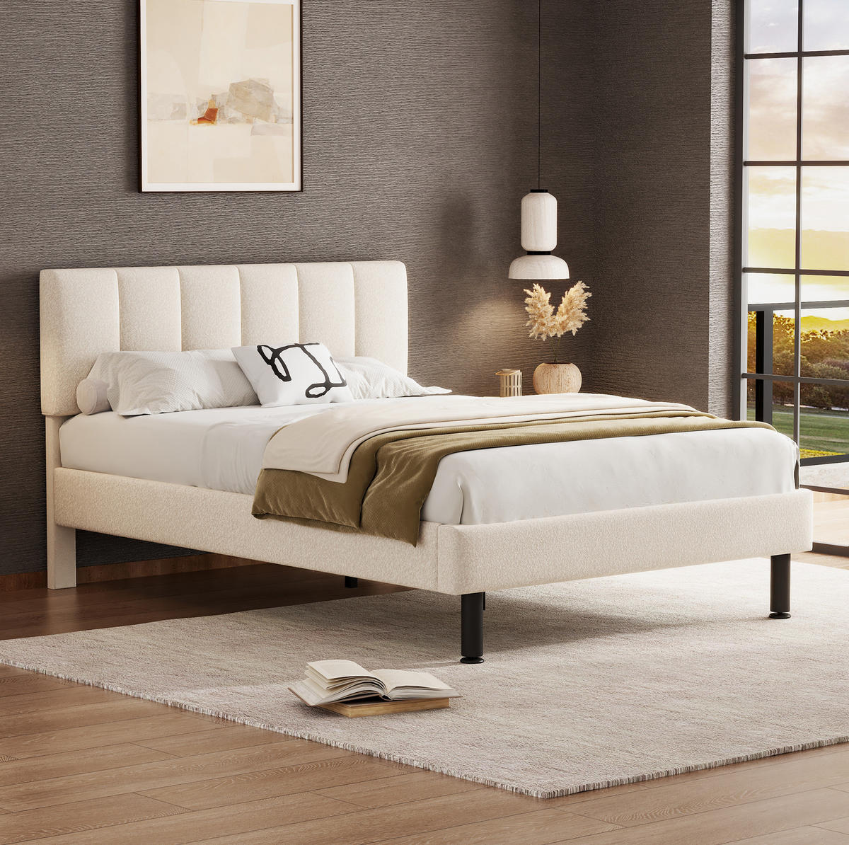 POLSTERBETT aus Sherpa 140x190 cm in Beige mit Lattenrost - Beige, Textil (140/190cm) - Modfu