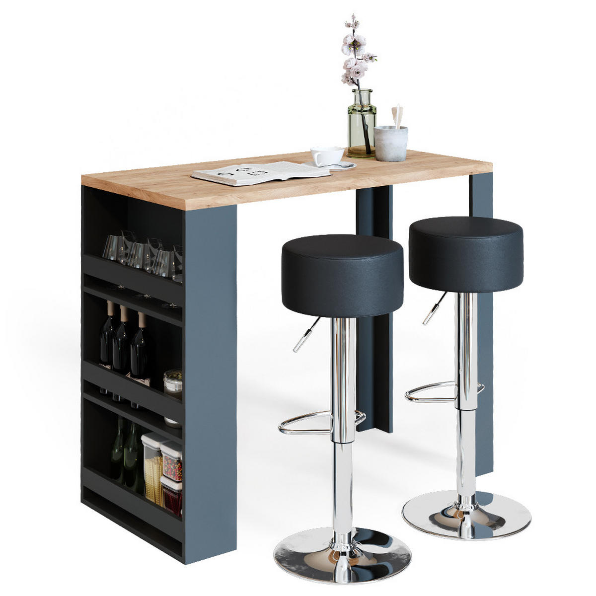 BARTISCH-SET Eiche 57 x 117 cm mit 2 Barhockern - Eichefarben, Holzwerkstoff (57/106/117cm) - Vicco