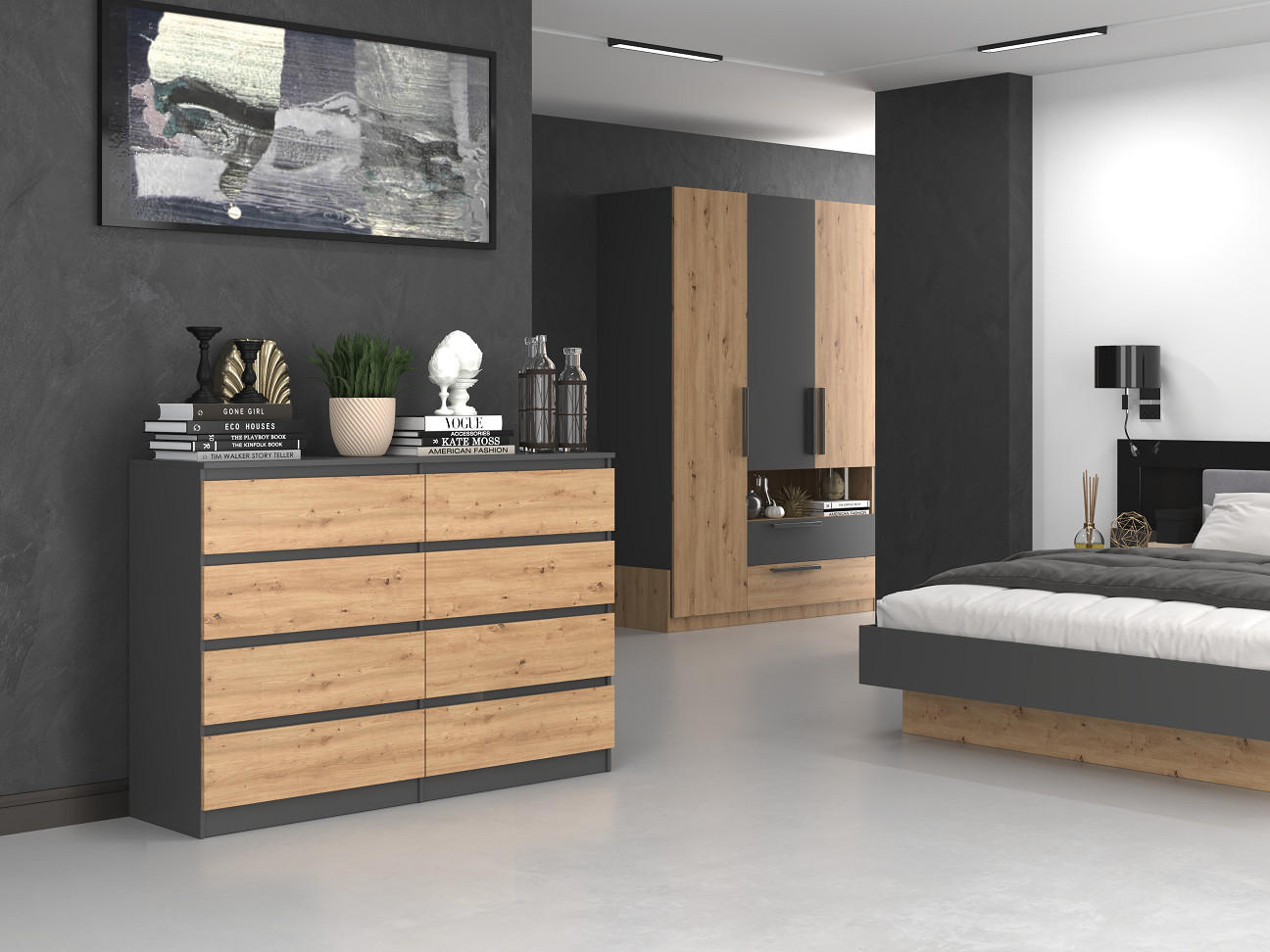 Thumbnail - CDF Kommode, Anthrazit, Eiche Artisan, Holzwerkstoff, 138x97x40 cm, Wohnzimmer, Kommoden & Sideboards, Kommoden