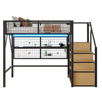 HOCHBETT aus Metall und MDF 140x200 cm Schwarz mit Stauraumtreppe, Kleiderschrank und App-gesteuerter LED-Beleuchtung - Schwarz, Metall (140/200cm) - IVMEU