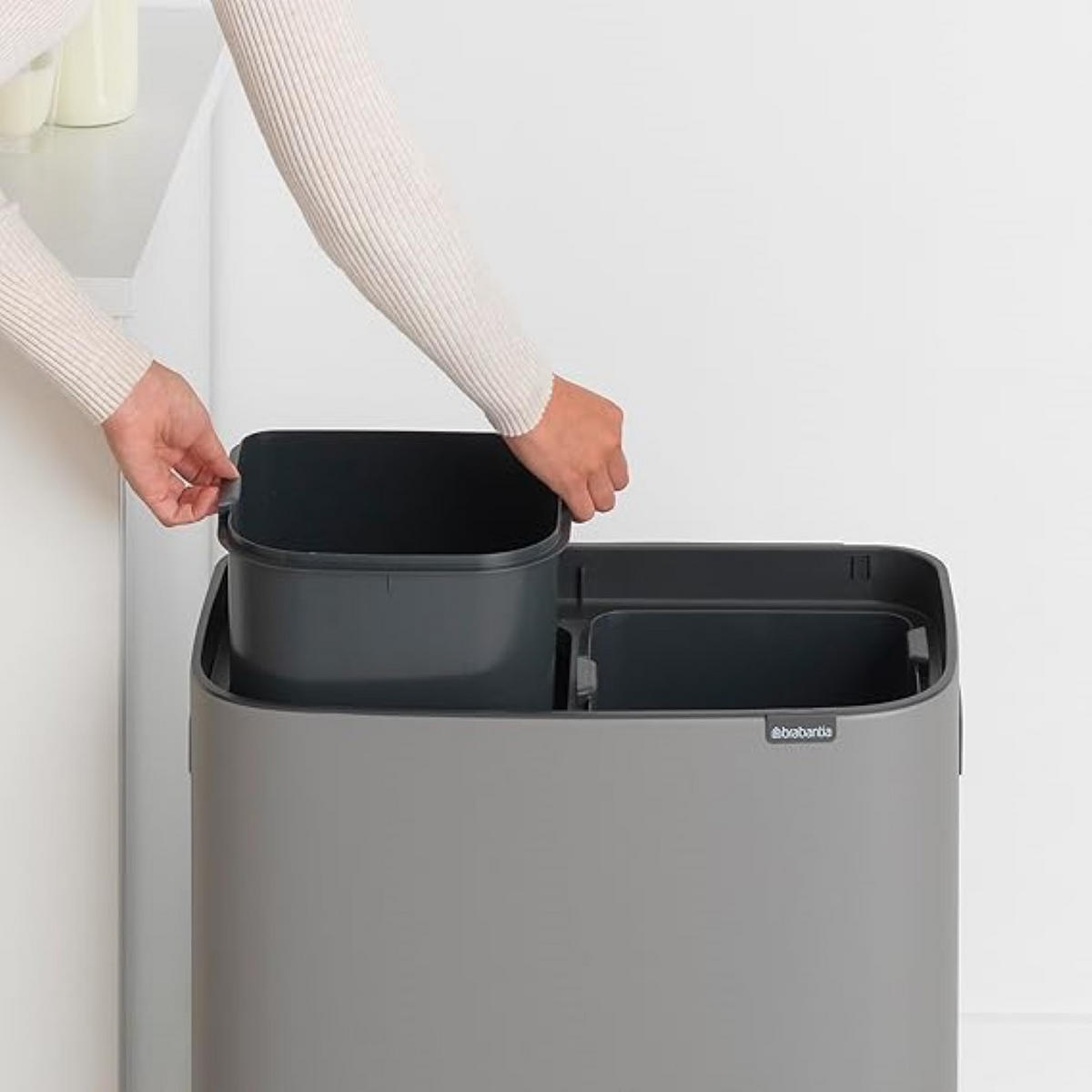 MÜLLEIMER Hochwertiger Mit Touch Öffnung 2 x 30 Liter 65,6 x 54,5 x 31 cm Grau - Grau, Metall (54.5/65.6/31cm) - PROREGAL