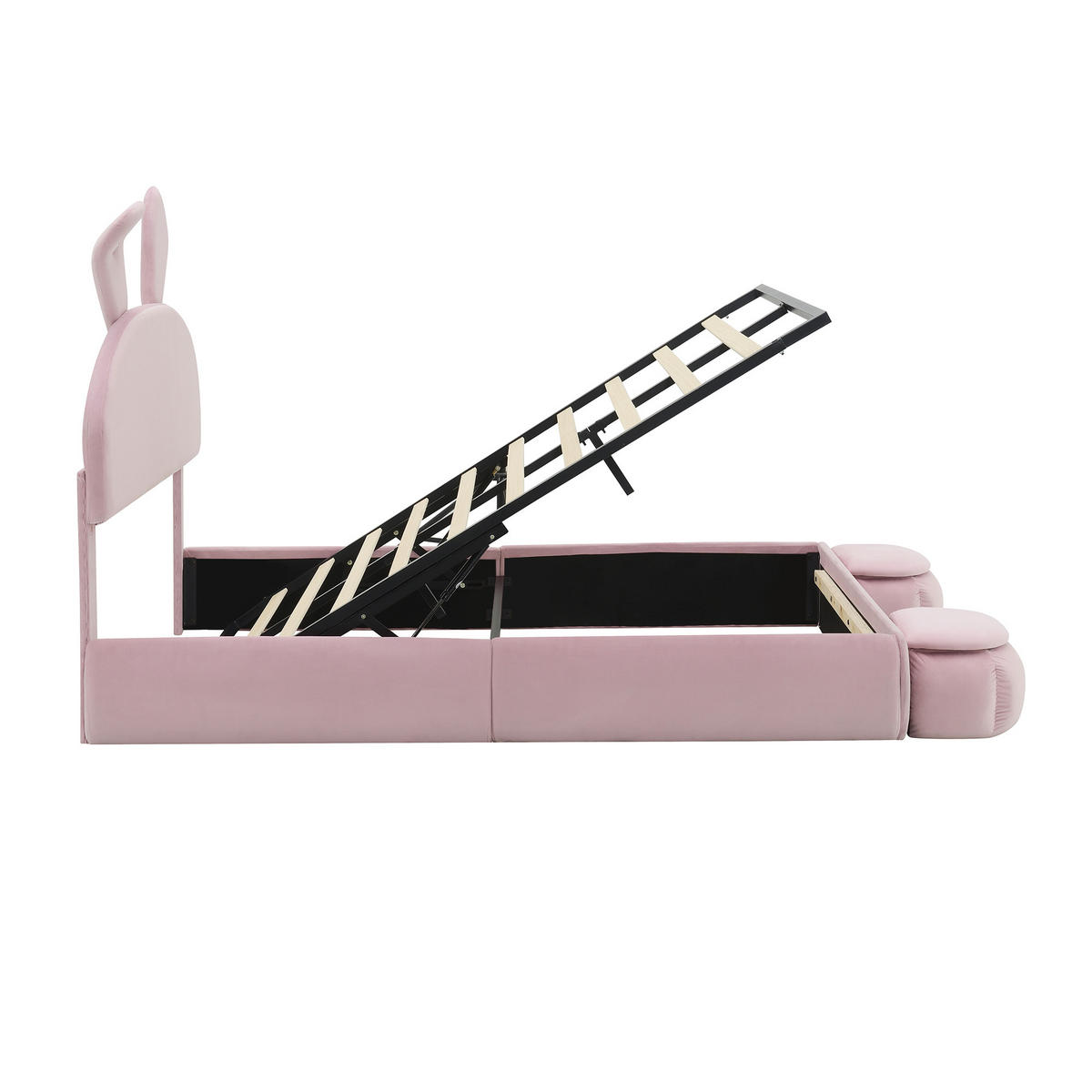 POLSTERBETT 140/200 cm rosa aus Samt mit LED-Hasenohren und Bettkasten - Rosa, Textil (140/200cm) - OKWISH