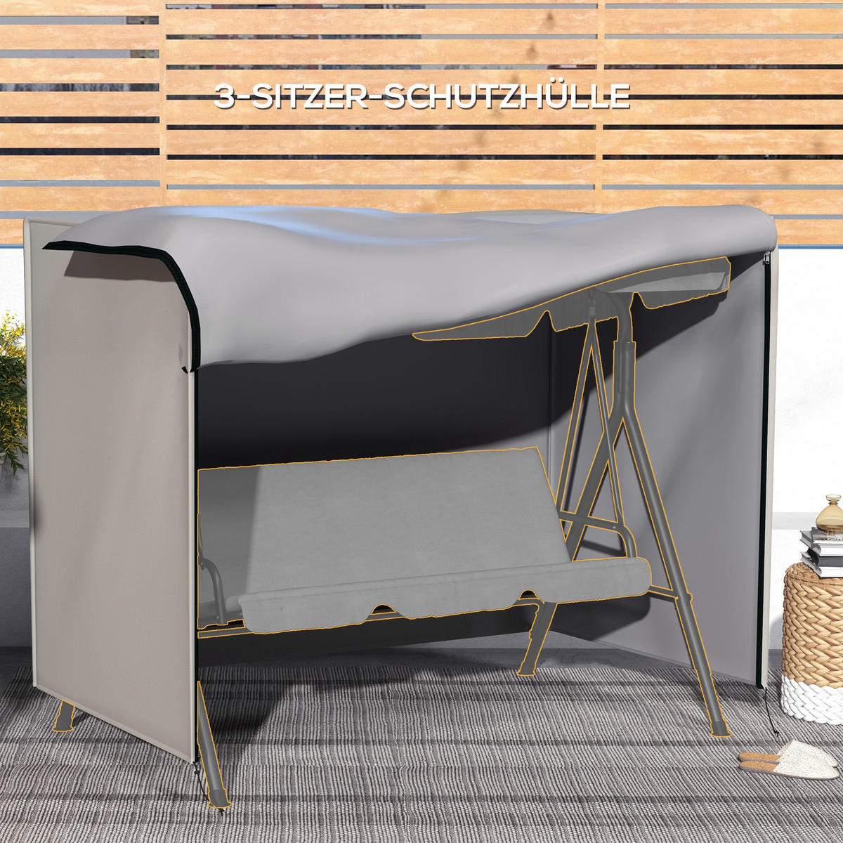 ABDECKUNG Hollywoodschaukel, Grau - Grau, Kunststoff (124/164/205cm) - Outsunny