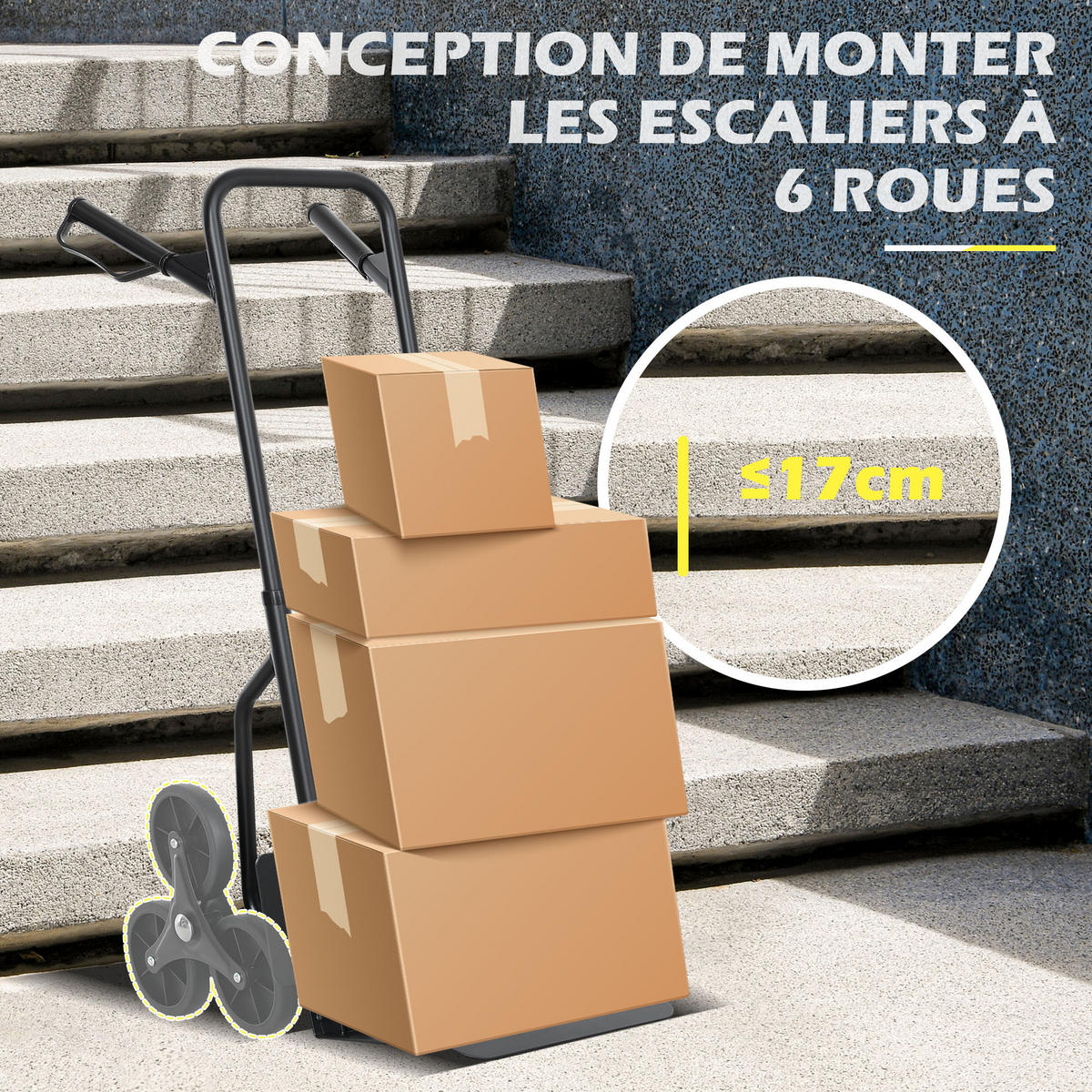TREPPENSACKKARREN DE-18165 120 kg, 6 Rollen, klappbar Schwarz - Schwarz, Metall (44/38/106.5cm) - ComfortXL