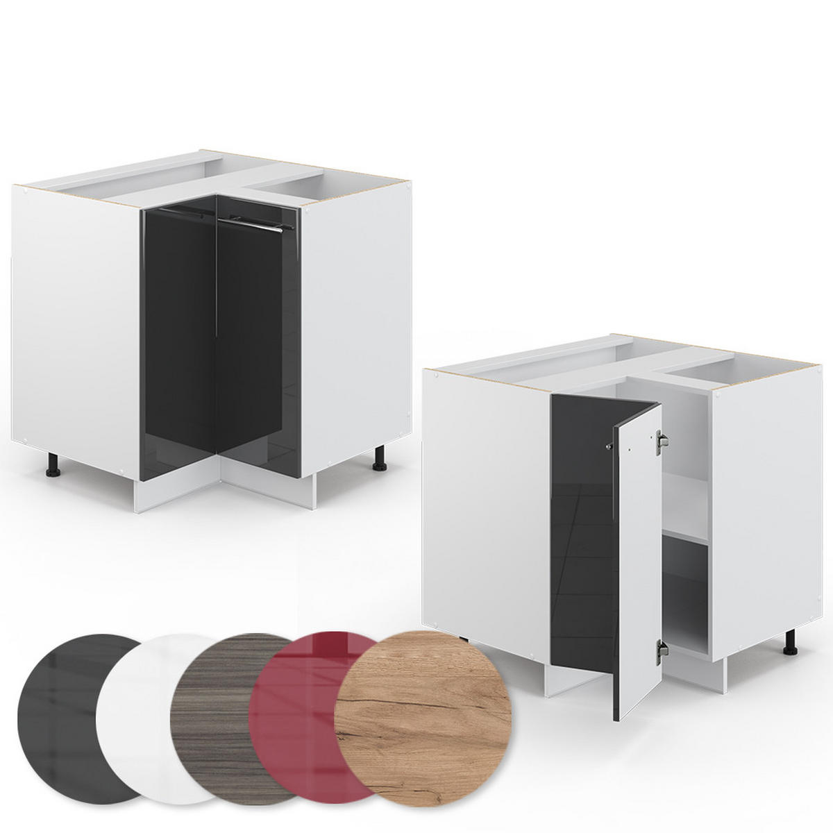 ECKUNTERSCHRANK Fame-Line Anthrazit Hochglanz 80.5 cm ohne AP - Schwarz Hochglanz/Weiß, Holzwerkstoff (80.5/82/51.6cm) - Vicco