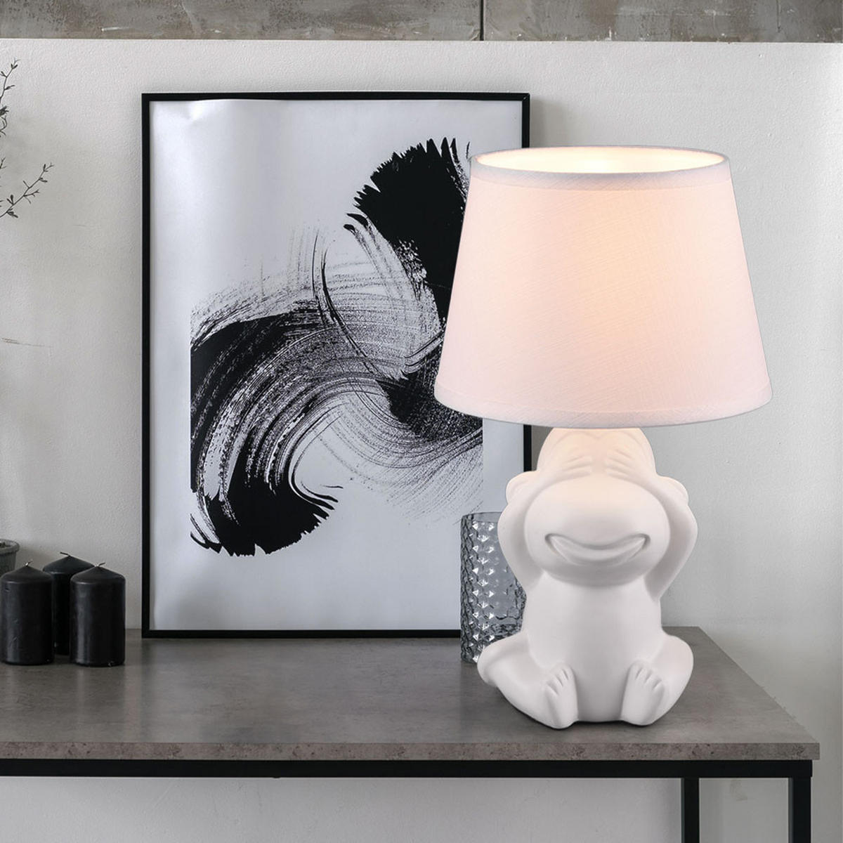 TISCHLEUCHTE Keramik Weiß Matt - Weiß, Textil (17/17/27cm)