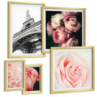 BILDER SET 5er Set - 50x50 cm & 20x30 cm & 40x60 cm Goldrahmen - Berge, Wasser, wunderschöne Landschaften - Goldfarben, Kunststoff (40/60cm) - TULUP