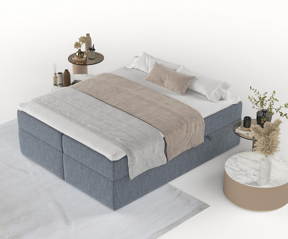 BOXBETT Yoko Blau 200/200 cm - Blau/Schwarz, Holz/Holzwerkstoff (200/200cm) - Maison de Reve