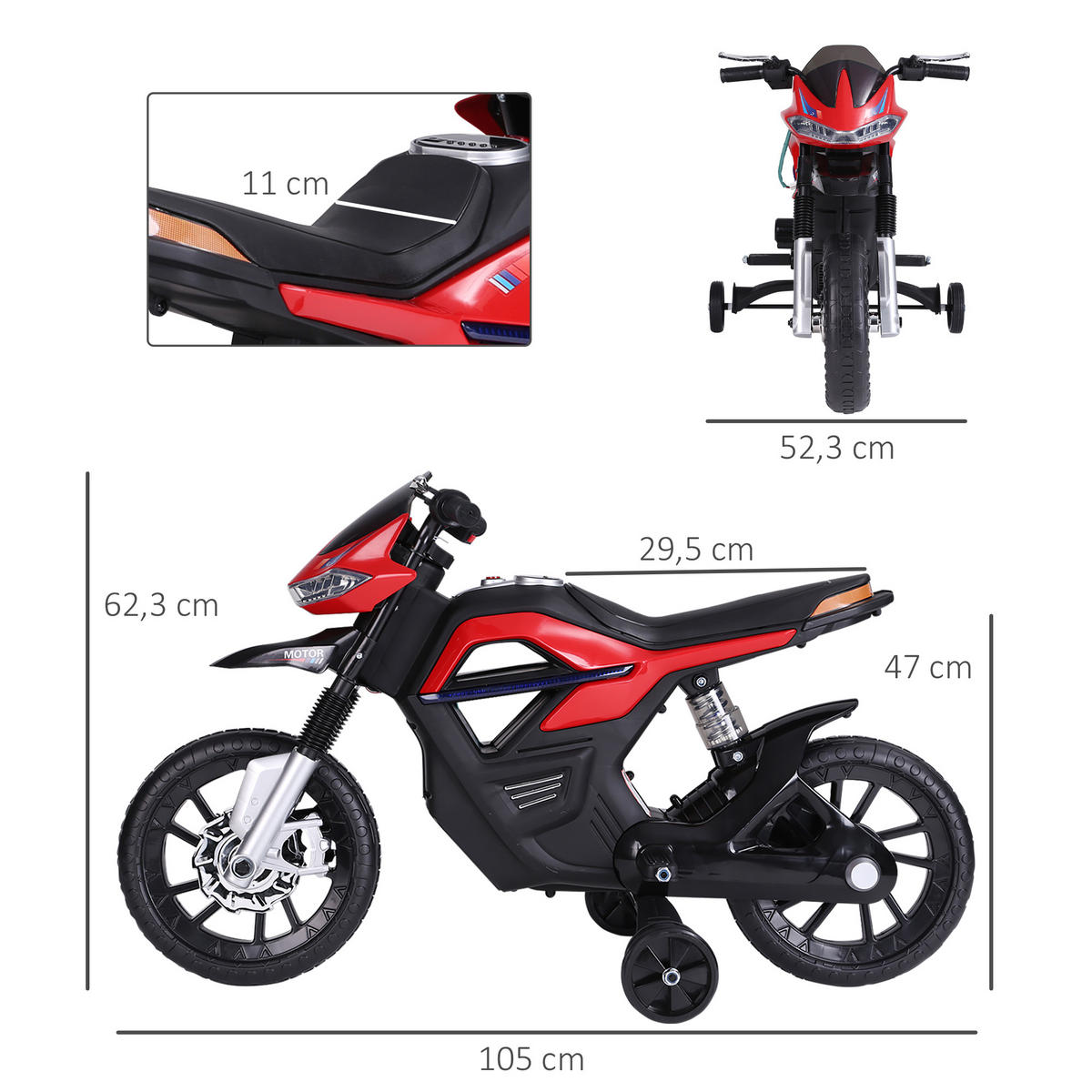 ELEKTRO-MOTORRAD DE-12979 mit Stützrädern Rot - Rot, Kunststoff (105/52/62cm) - ComfortXL