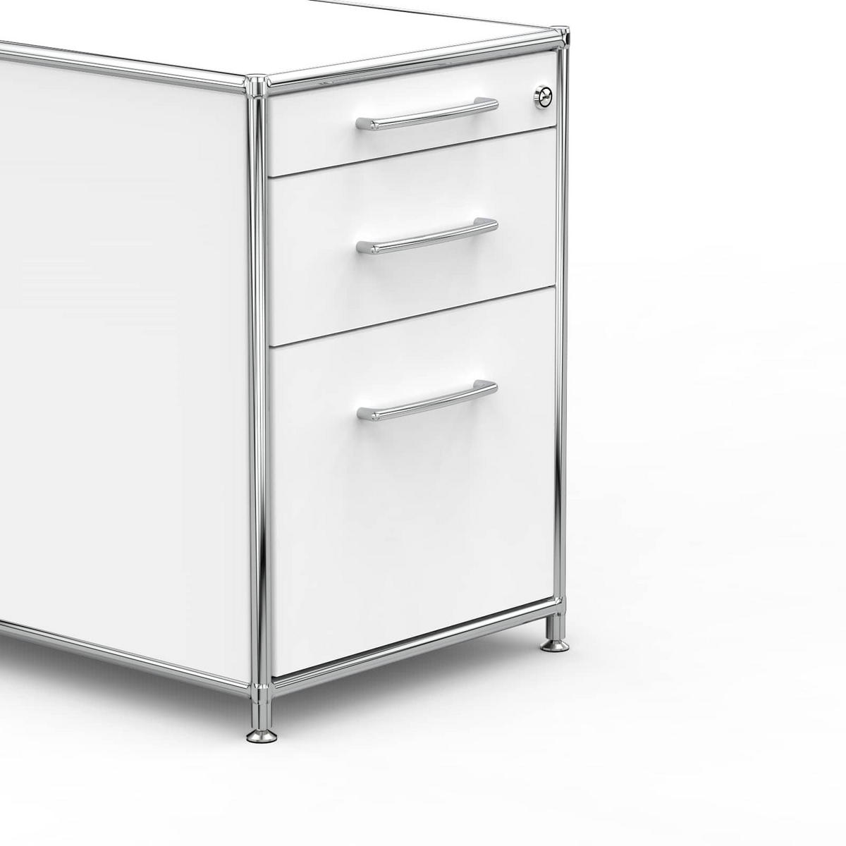 BÜRO-STANDCONTAINER Holz, 60 cm, 3 Schubladen, 1 Hängeregistratur, Weiß - Chromfarben/Silberfarben, Holzwerkstoff/Metall (60/61/60cm) - Versee