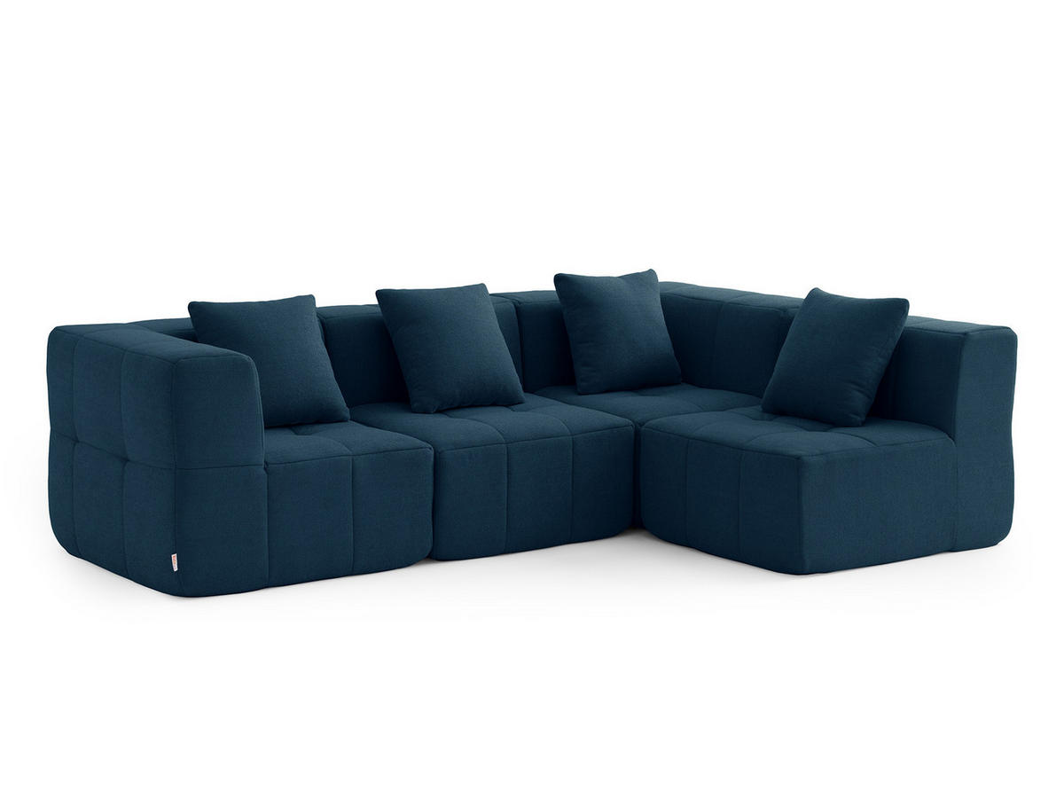 ECKSOFA Bouclé-Stoff Tiefblau - Blau, Textil (260/175cm) - MILYsofa