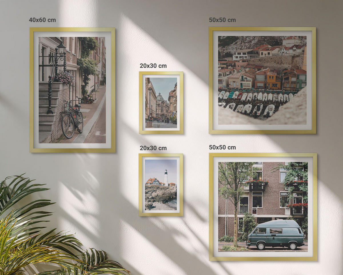 WANDBILDER 5er Set - 50x50 cm & 20x30 cm & 40x60 cm Goldrahmen - Elegante Muster auf Steinen - Goldfarben, Kunststoff (40/60cm) - ArtPrintCave