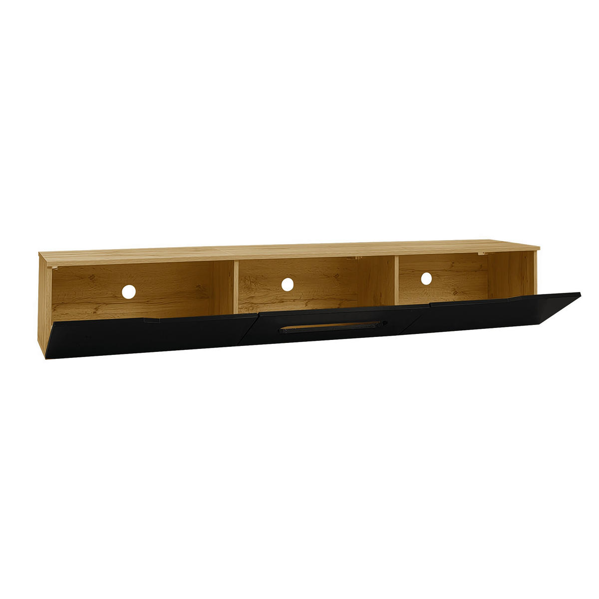 TV-MÖBEL Schwarz und Holzfarbe 180/35/30 cm - Schwarz, Holzwerkstoff (180/30/35cm) - PANGIVO
