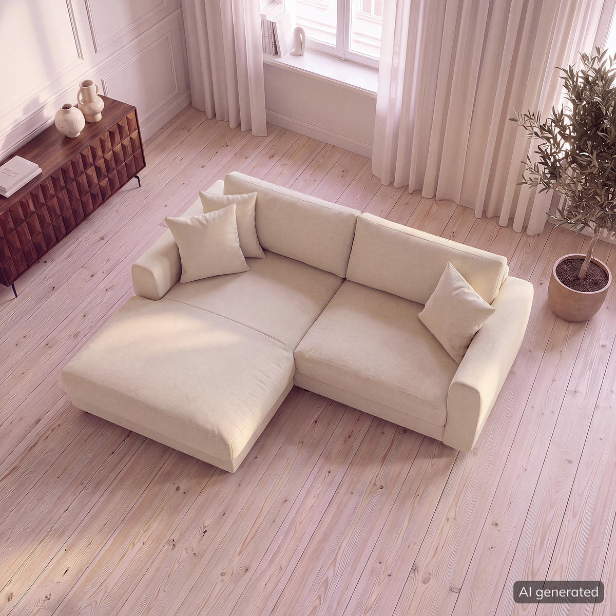 ECKSOFA mit Longchair - Beige/Schwarz, Holz/Kunststoff (238/183cm) - home24