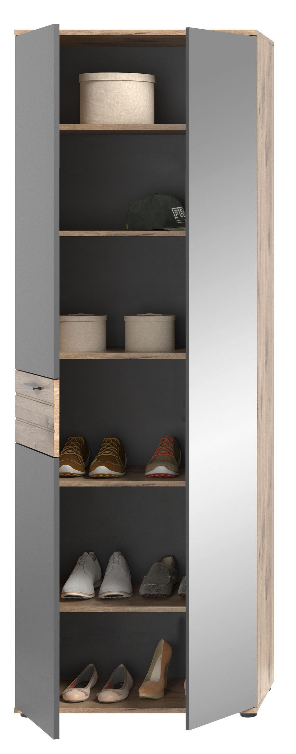 GARDEROBENSCHRANK MASON (B/H/T: ca. 70/200/37 cm) in Nox Oak Nachbildung/Basalt grau - Eichefarben, Holzwerkstoff (70/200/37cm)