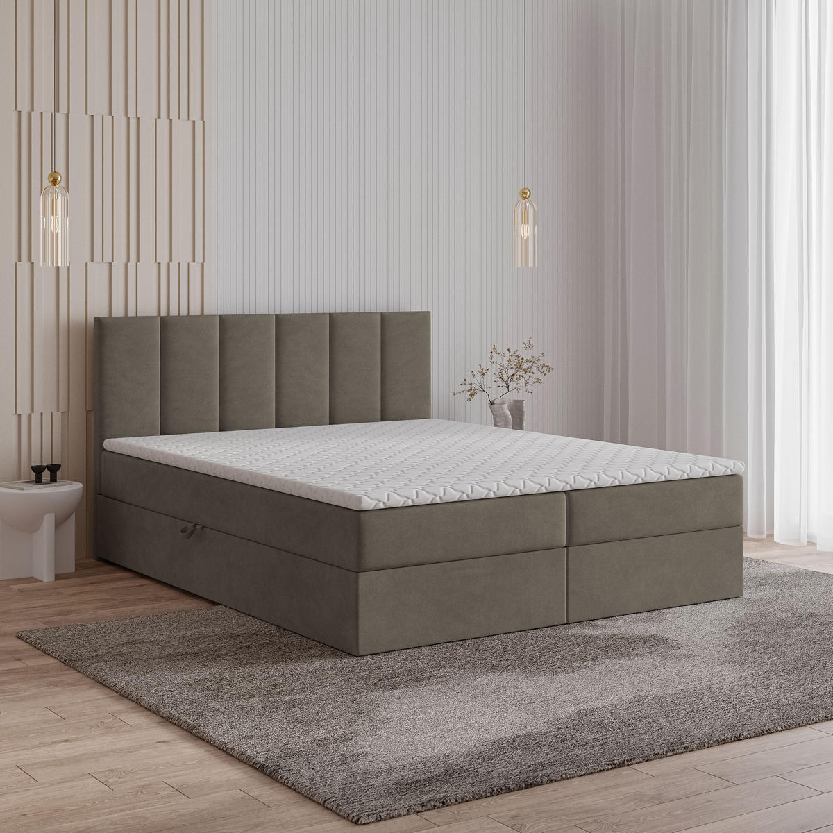 POSTEL BOXSPRING MERIL 180x200 cm, s matrací a úložným prostorem, hnědá - hnědá, kompozitní dřevo/textil (180/200cm) - MASSENO