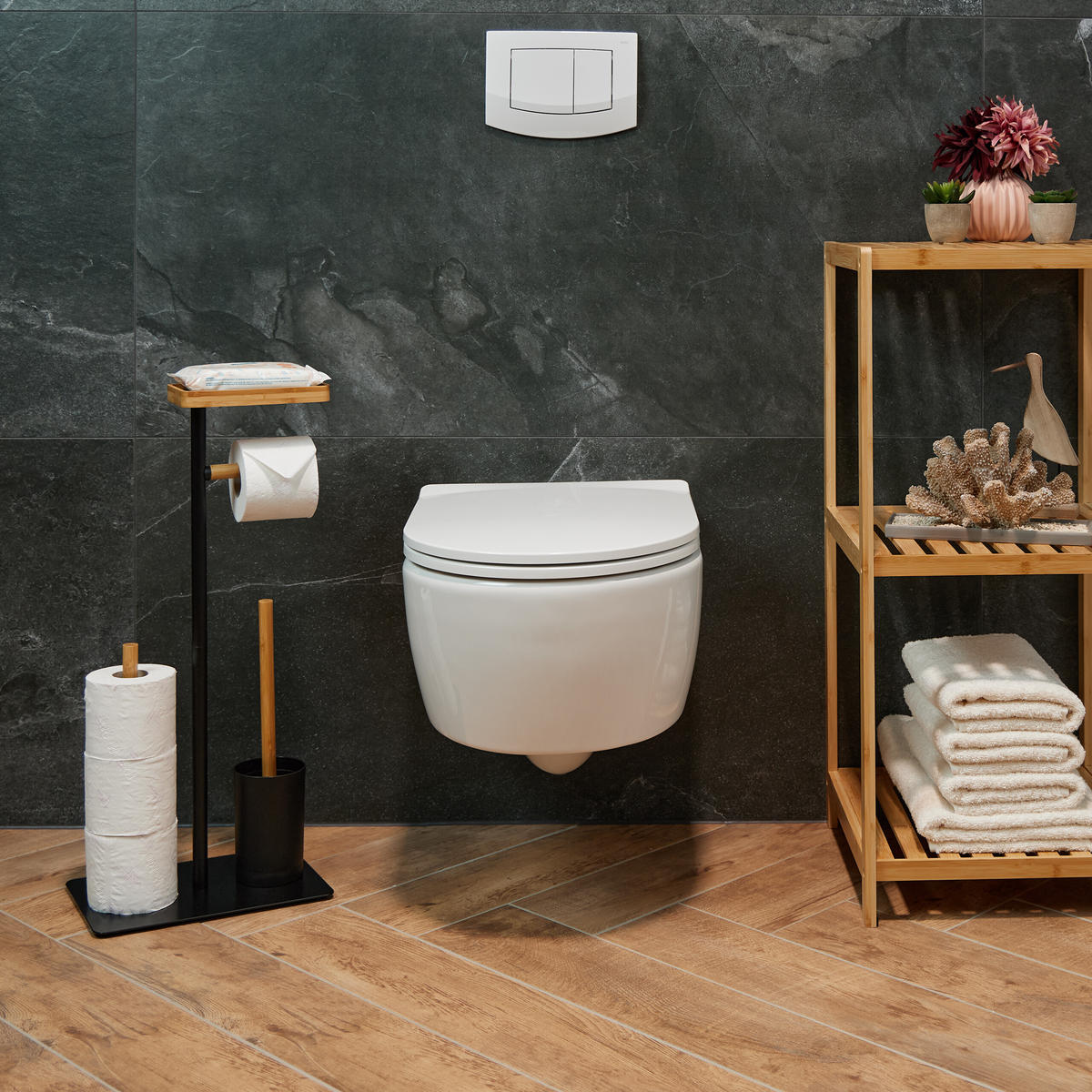 WC-GARNITUR - Schwarz, Holz/Kunststoff (30/65/20cm) - Relaxdays