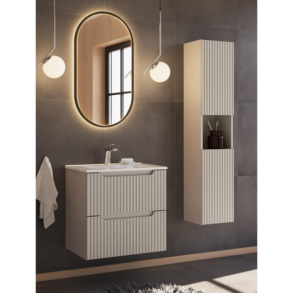 BADMÖBEL-SET 3-TLG. Newport-56 - Beige, Holzwerkstoff (120/200/40cm) - Lomado
